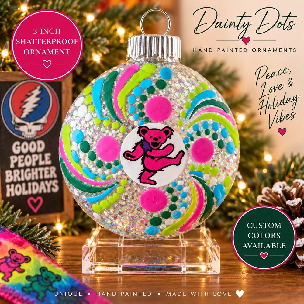 Grateful Dead Dancing Bear Hand Painted 3 Inch Shatterproof Christmas Ornament